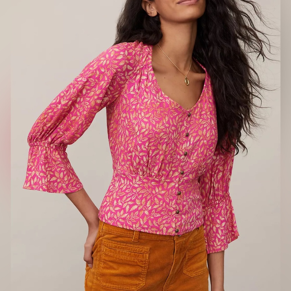 Maeve By Anthropologie Percie Blouse Pink Hose XS NWT